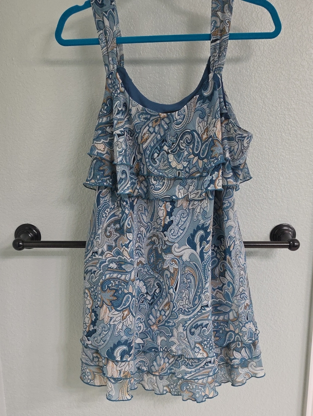 Lane Bryant Blue Paisley Ruffle Mini Dress with Cream Accents
